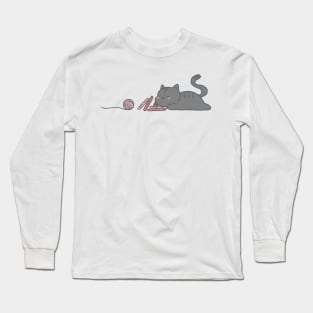 Sleepy Study Black Cat With a Ball of Yarn Long Sleeve T-Shirt